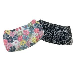 Thirty One NWOT  Fabric Clutch Bag Pouches Floral & Black Scroll Lot Of 2